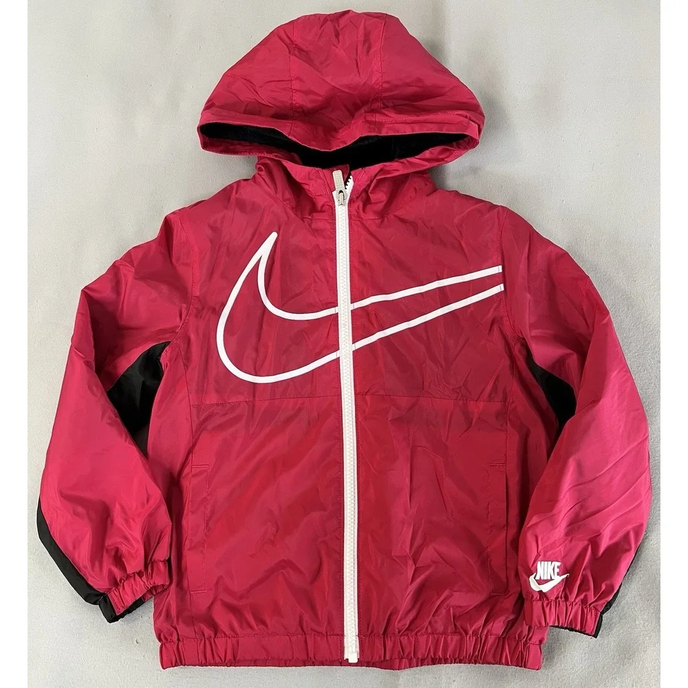 Nike Girls Velboa‎ Windbreaker Kids Jacket Rush Pink Size Large 6-7 Yrs